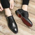 Black Men's Leather Oxford Shoes — Hayden Tailored Cap-Toe Lace-Up - Worn Lifestyle