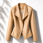 Apricot Women's Leather Jacket with Tailored Waist & Asymmetric Zip — Finley