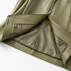 Green Women's Leather Jacket with Tailored Waist & Asymmetric Zip — Finley - Lining Detail