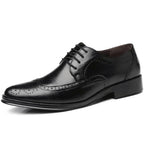 Black Men's Leather Oxford Shoes — Ronan Cushioned Wingtip Brogue - Angled Profile Single