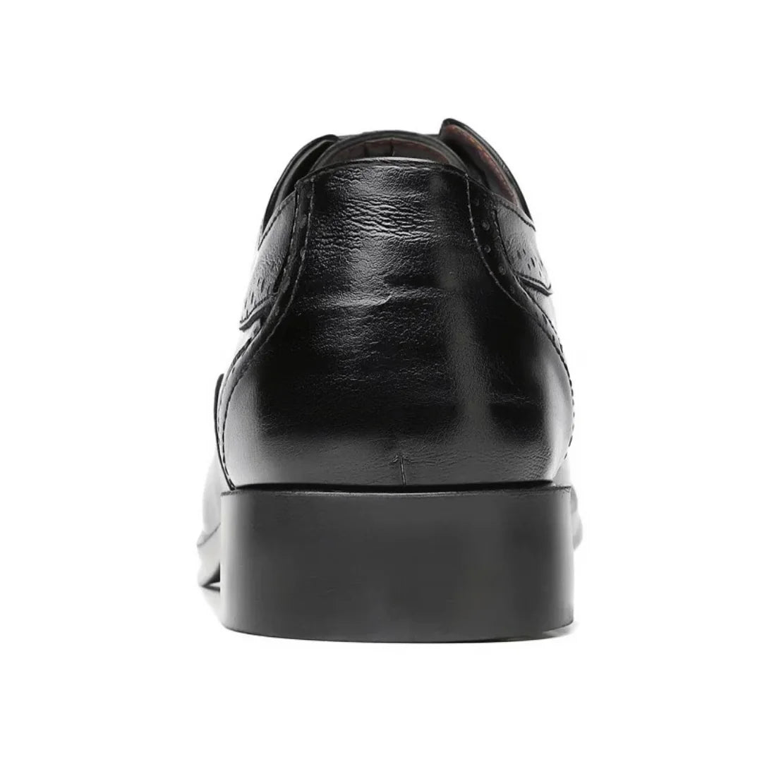Black Men's Leather Oxford Shoes — Ronan Cushioned Wingtip Brogue - Heel Back Detail