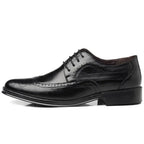 Black Men's Leather Oxford Shoes — Ronan Cushioned Wingtip Brogue - Side Profile Single