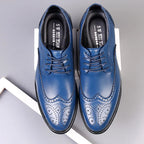 Blue Men's Leather Oxford Shoes — Ronan Cushioned Wingtip Brogue - Top View Flat