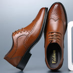 Brown Men's Leather Oxford Shoes — Ronan Cushioned Wingtip Brogue - Side Stacked Pair