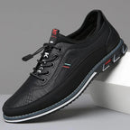 Black Men's Leather Oxford Shoes — Alfie Lace-Up Cushioned Slip-Resistant - Side Profile