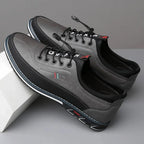 Gray Men's Leather Oxford Shoes — Alfie Lace-Up Cushioned Slip-Resistant - Pair Front Angle