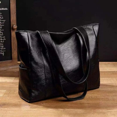 Black Women's Leather Shoulder Bag with Spacious Side Pockets