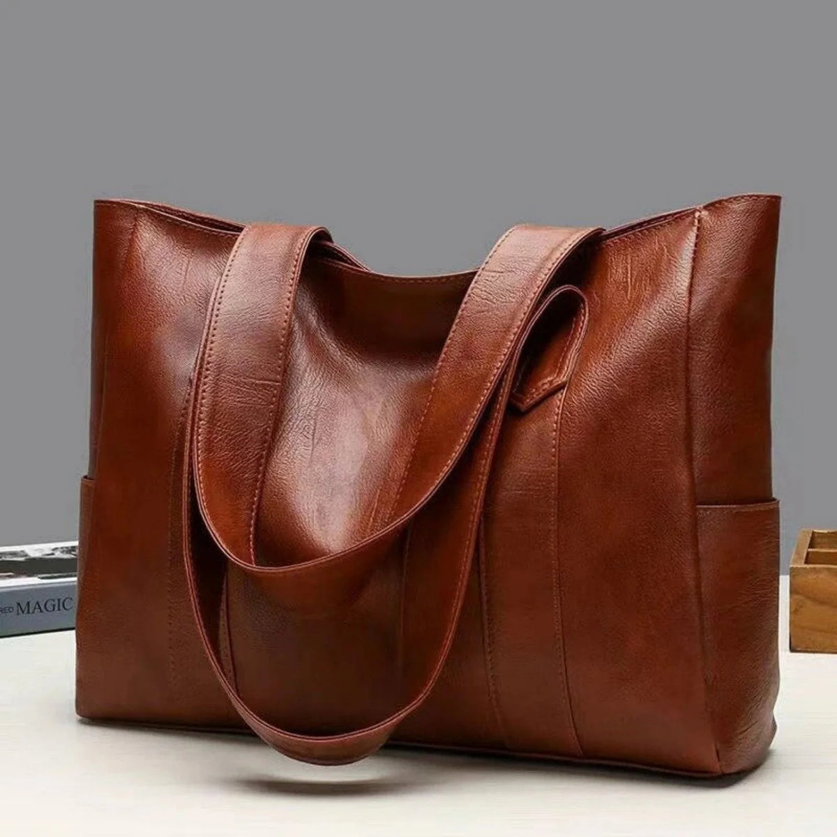 Brown Women's Leather Shoulder Bag with Spacious Side Pockets