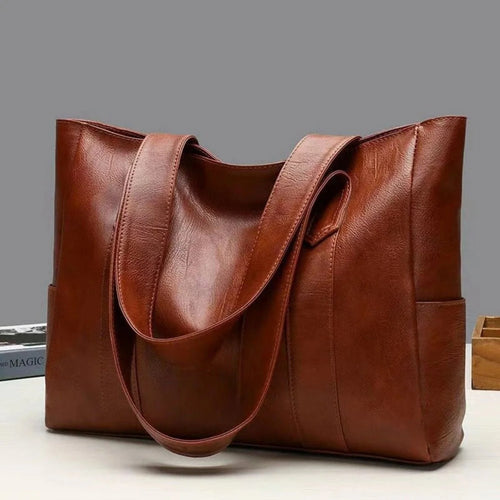 Brown Women's Leather Shoulder Bag with Spacious Side Pockets