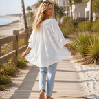 Women's Ruffle Loose Fit Blouse with V-Neck & Three-Quarter Sleeves — Bess