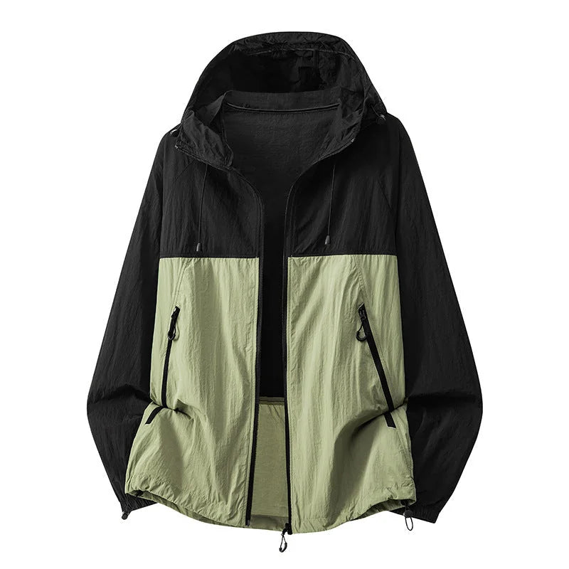 Men's Lightweight Hooded Jacket with Zip Pockets & Drawstring Hem - Green Studio Blackgreen
