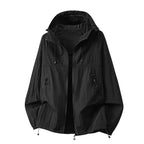 White Black Men's Lightweight Hooded Jacket with Zip Pockets & Drawstring Hem - Studio Front
