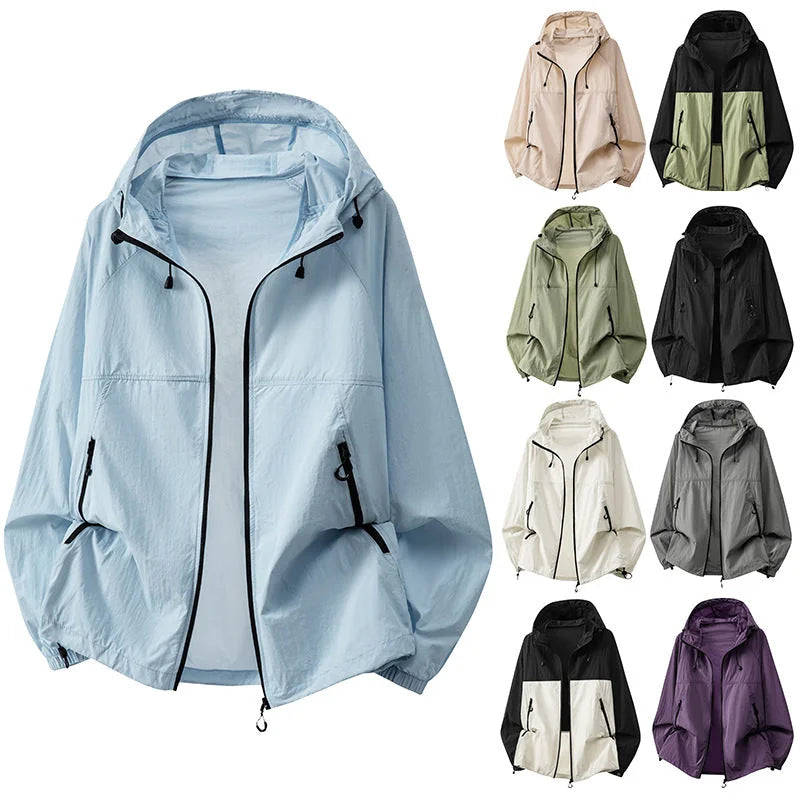 Men's Lightweight Hooded Jacket with Zip Pockets & Drawstring Hem - Side Pose