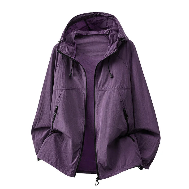 Dark Violet Men's Lightweight Hooded Jacket with Zip Pockets & Drawstring Hem - Purple Studio