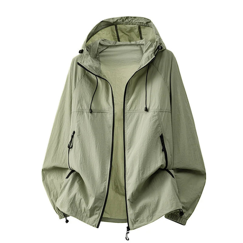 Emerald Green Men's Lightweight Hooded Jacket with Zip Pockets & Drawstring Hem - Studio