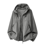 Gray Men's Lightweight Hooded Jacket with Zip Pockets & Drawstring Hem