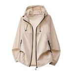 Ice Rose Men's Lightweight Hooded Jacket with Zip Pockets & Drawstring Hem - Studio Front Apricot