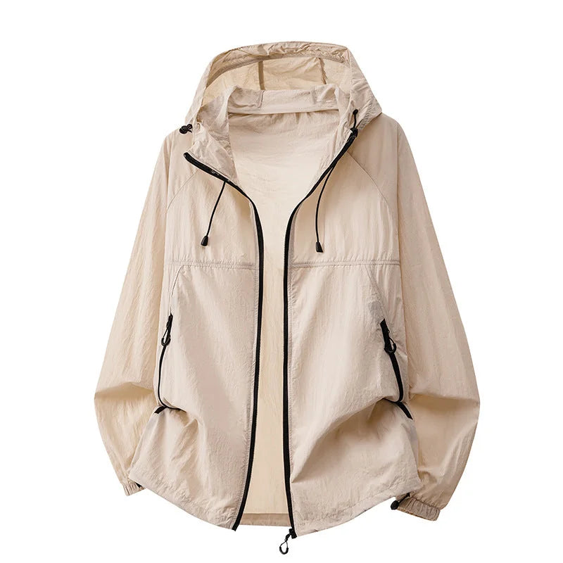 Ice Rose Men's Lightweight Hooded Jacket with Zip Pockets & Drawstring Hem - Studio Front Apricot
