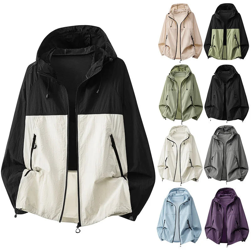 Men's Lightweight Hooded Jacket with Zip Pockets & Drawstring Hem - Black Front Full