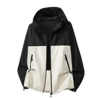 Men's Lightweight Hooded Jacket with Zip Pockets & Drawstring Hem - Black Studio Colorblock