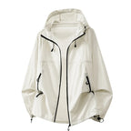 White Men's Lightweight Hooded Jacket with Zip Pockets & Drawstring Hem