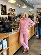 Pink Women's Long Sleeve Shirt Two Piece Set — Beatrice Button-Front Tapered - Lifestyle Cafe Counter