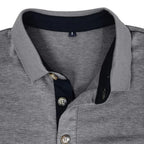 Men's Long Sleeve Polo Shirt with Contrast Collar & Chest Pocket - Close Up Collar