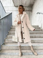 Beige Women's Coat with Soft-Touch Feel & Long-Line Silhouette