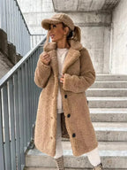 Light Brown Women's Coat with Soft-Touch Feel & Long-Line Silhouette - Front Pose With Hat