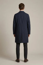 Men's Long Trench Coat in Wool Blend with Spread Collar - Back Full