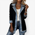 Black Women's Longline Jacket with Button Front & Lapel Collar