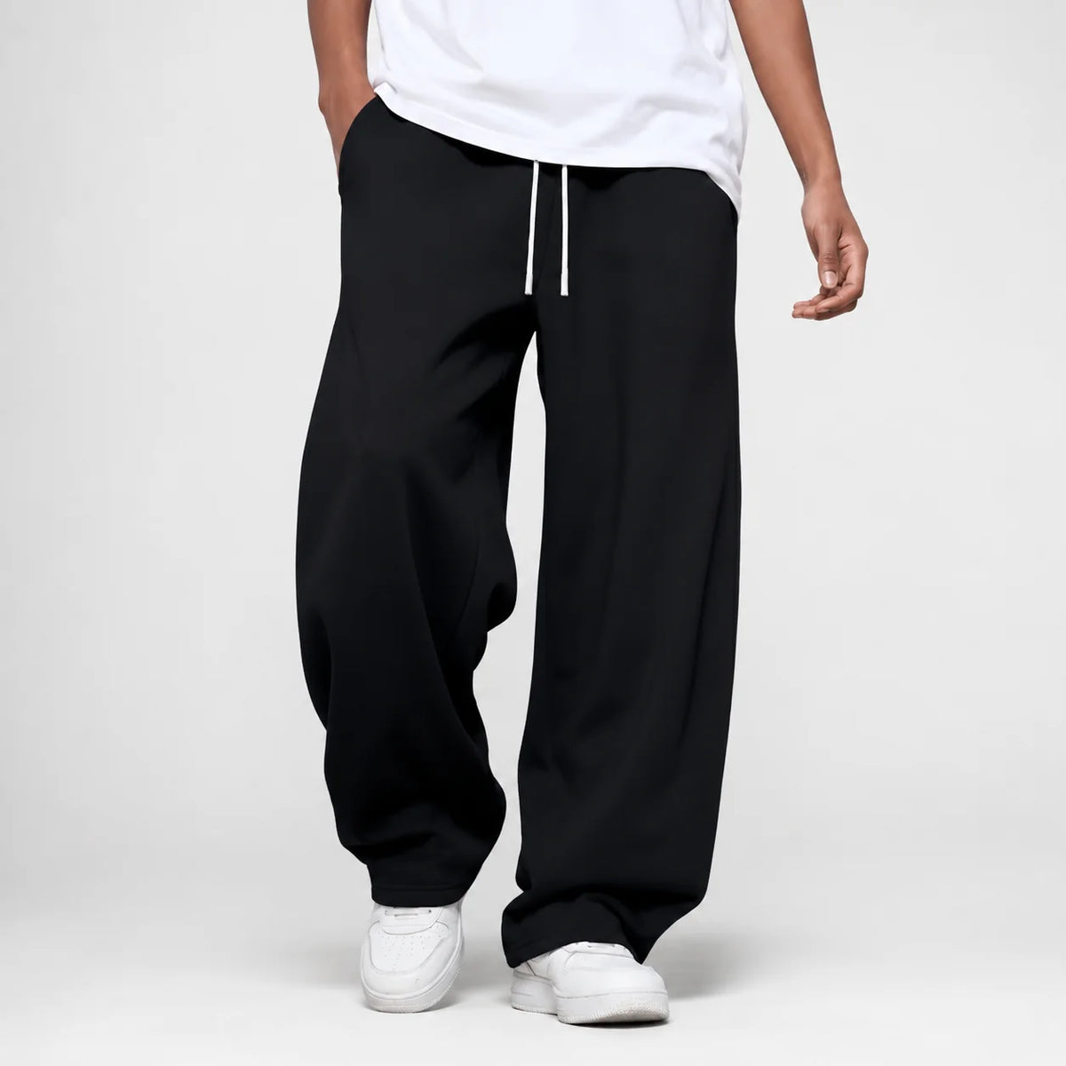 Black Men's Loose Fit Joggers with Drawstring Waist & Deep Pockets