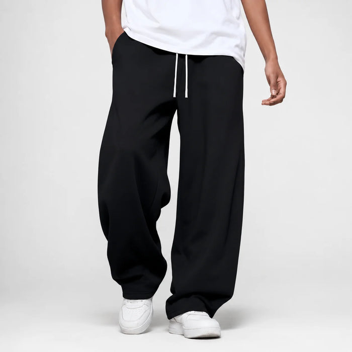 Black Men's Loose Fit Joggers with Drawstring Waist & Deep Pockets