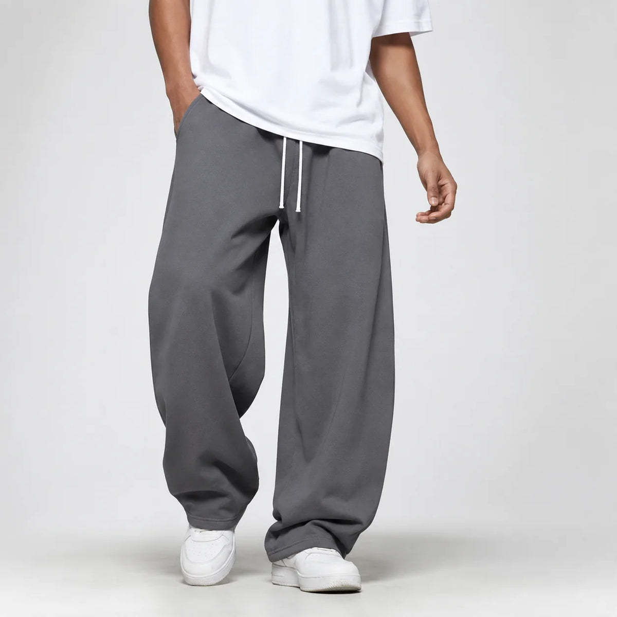 Grey Men's Loose Fit Joggers with Drawstring Waist & Deep Pockets
