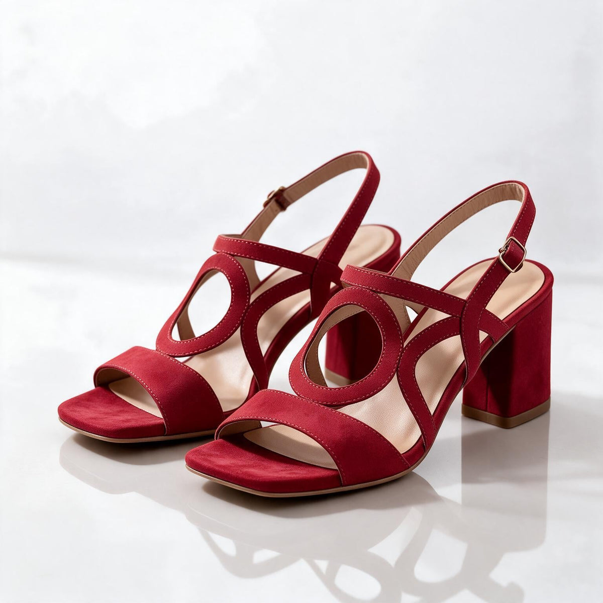 Red Women's Loop Sandals with Adjustable Slingback & Block Heel