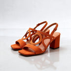 Orange Women's Loop Sandals with Adjustable Slingback & Block Heel