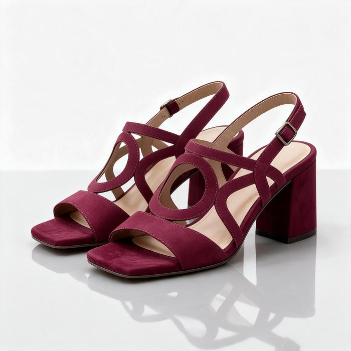 Burgundy Women's Loop Sandals with Adjustable Slingback & Block Heel