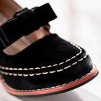Women's Velvet Mary Jane Heels with Bow Strap & Block Heel