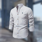 Grey Men's Slim Fit Shirt with Mandarin Collar & Button-Front Design