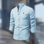 Light Blue Men's Slim Fit Shirt with Mandarin Collar & Button-Front Design