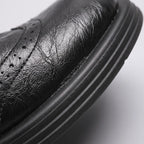 Women's Leather-Look Brogue Mary Jane Pumps with T-Strap Buckle - Close Up Toe Sole