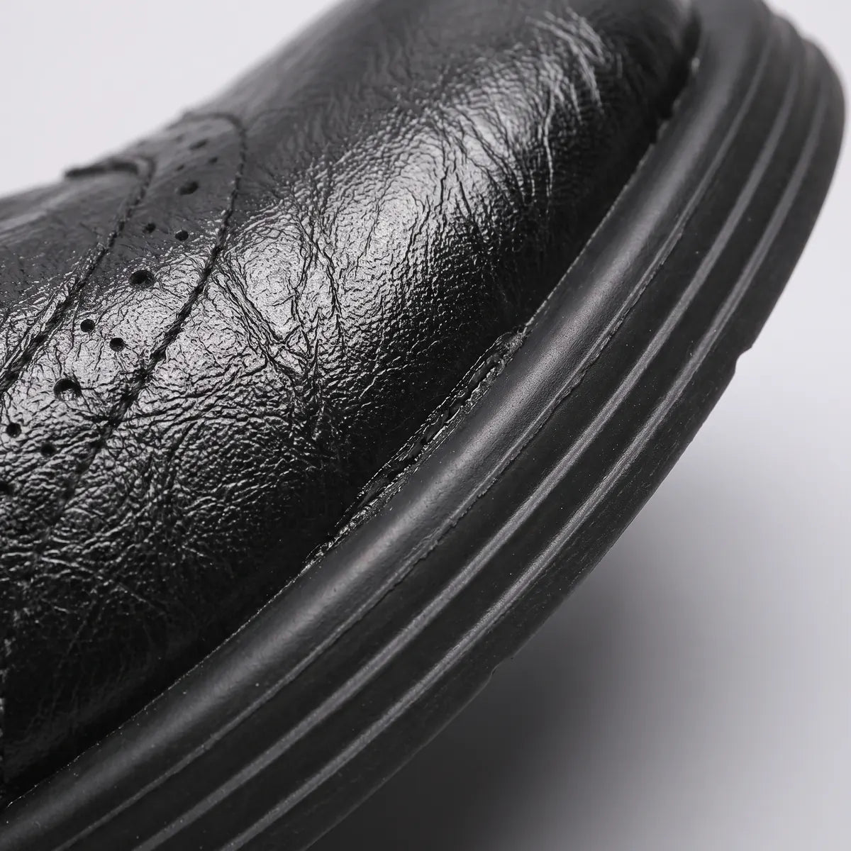 Women's Leather-Look Brogue Mary Jane Pumps with T-Strap Buckle - Close Up Toe Sole