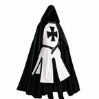 Men's Medieval Knight Costume with Hooded Cape & Belted Tunic - Side Full White