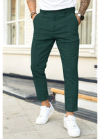 Green Men's Ankle Length Trousers with Tapered Fit & Button Front