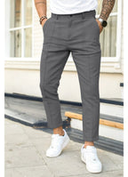 Grey Men's Ankle Length Trousers with Tapered Fit & Button Front