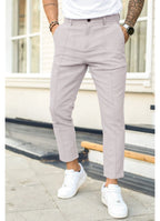 Light Grey Men's Ankle Length Trousers with Tapered Fit & Button Front