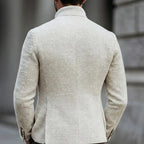White Men's Tailored Button Cardigan with Stand Collar - Back Full View