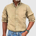 Khaki Men's Beige Button-Front Long Sleeve Shirt — Elias Relaxed-Fit Cotton Casual - Front Full