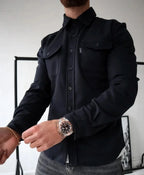 Black Men's Shirt Jacket with Button Placket & Chest Pockets for Everyday Comfort