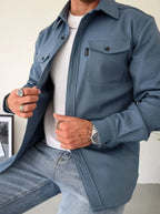 Blue Men's Shirt Jacket with Button Placket & Chest Pockets for Everyday Comfort